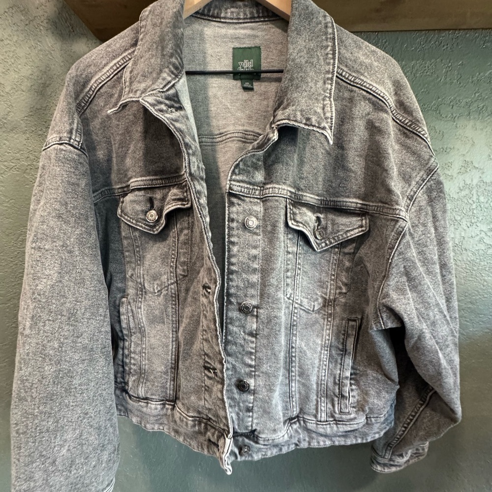 Faded Black Cropped Denim Jacket